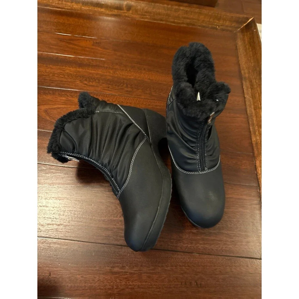 Sporto Womens New 10M Black Ankle Boots Fuax Fur Lined Zip Lauren U4 Cute Cozy